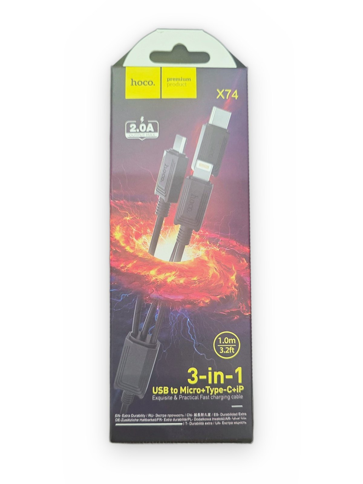 Hoco X74 — Câble 3-en-1 micro-USB, USB-C et Lightning
