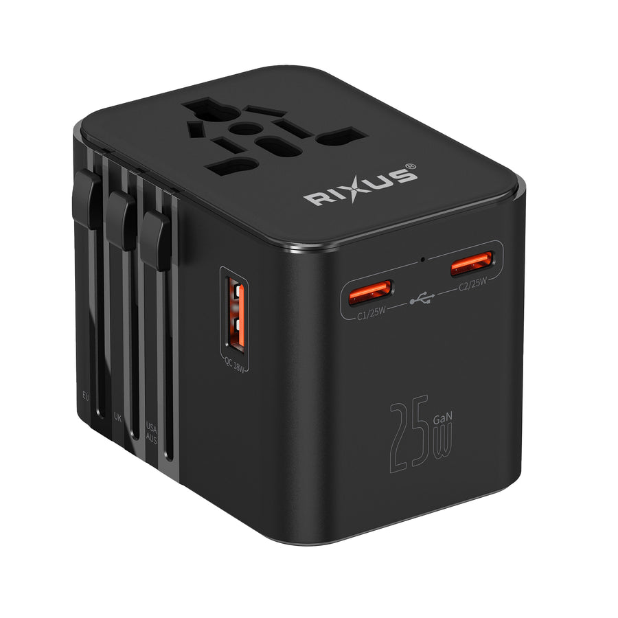 Rixus RX3425 World Travel adaptateur 25W avec 3 USB Ports noir