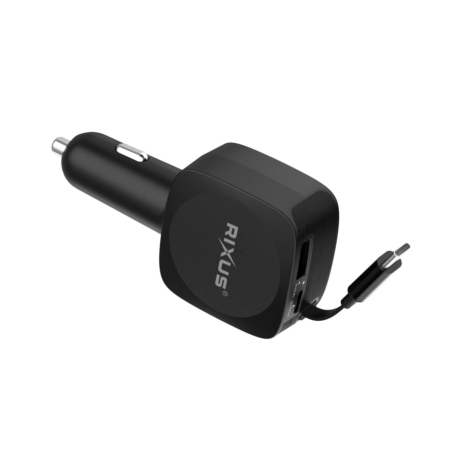 Rixus RXCC01 Car chargeur avec rétractable câble 60W noir