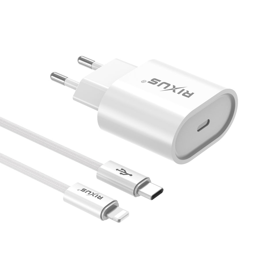 Rixus RXHC20L Fast chargeur USB-C To Lightning Connector câble 1.8m 20W blanc