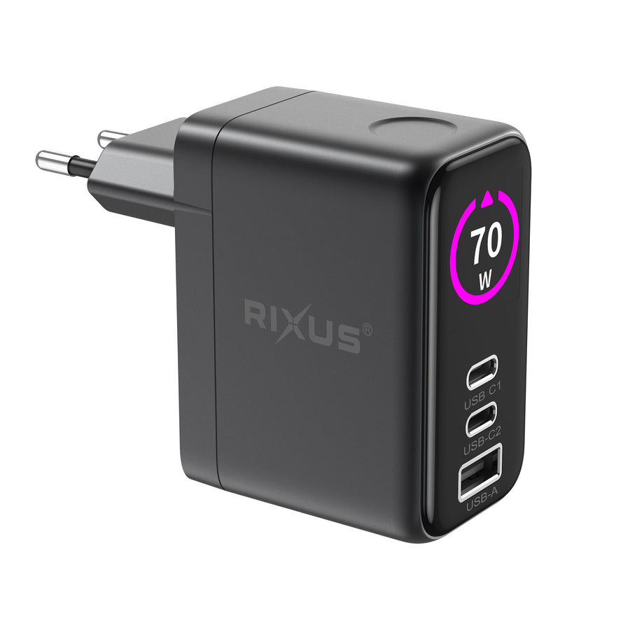Rixus RXHC50 GaN alimentation adaptateur avec TFT Screen 70W sidéral gris
