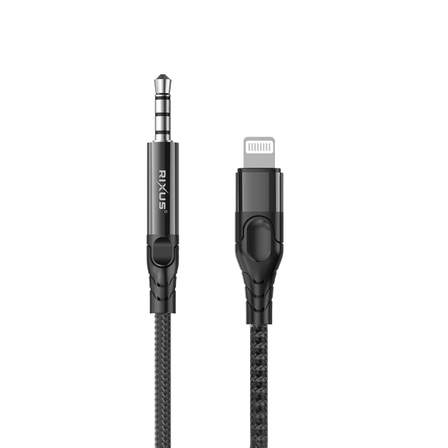Rixus RXMU35L 3.5mm AUX To Lightning Connector Braided Audio câble 1.2m noir