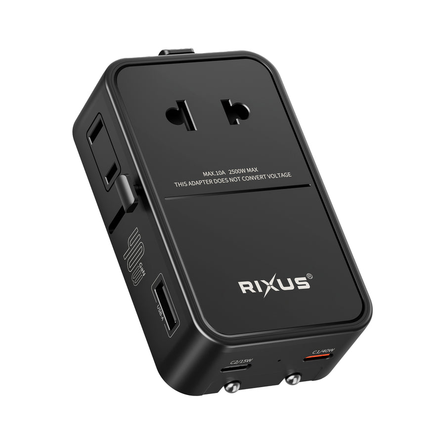 Rixus RXTA02 World Travel adaptateur 40W avec 3 USB Ports noir