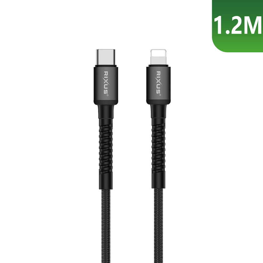 Rixus RXU71CA Nylon Braided USB-C To Lightning Connector câble 1.2m noir