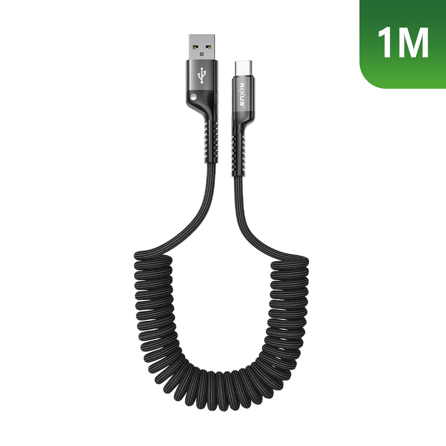 Rixus RXUC17AC rétractable Spring câble USB-A To USB-C noir