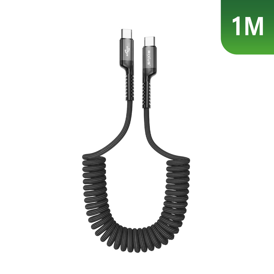 Rixus RXUC17C rétractable Spring câble USB-C To USB-C noir