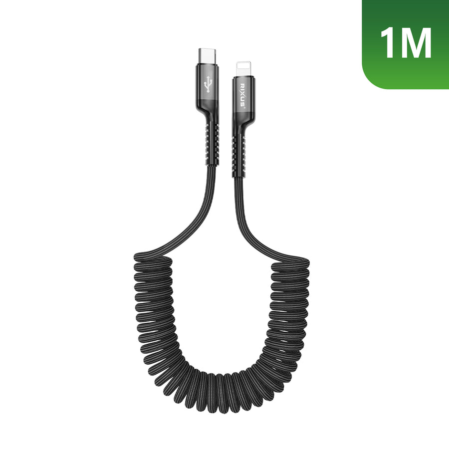 Rixus RXUC17L rétractable Spring câble USB-C To Lightning Connector noir