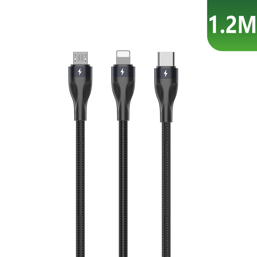 Rixus RXUC23 Two-For-Three charge rapide câble noir