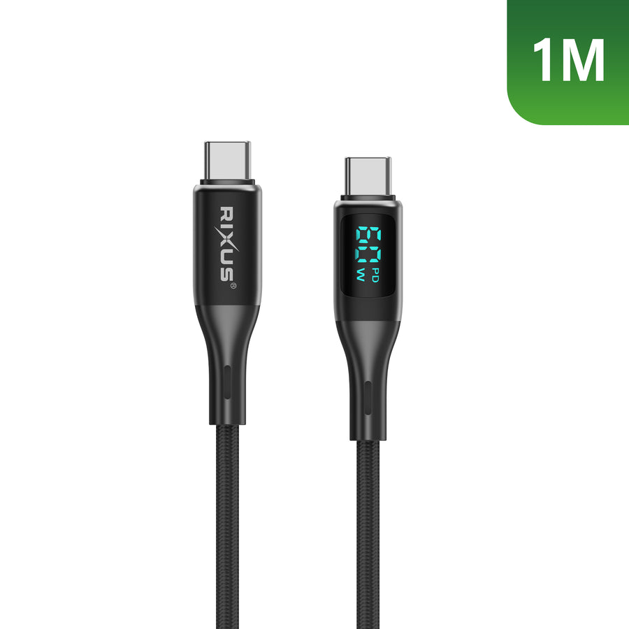 Rixus RXUC28C Braided USB-C câble avec LED Display 1m noir