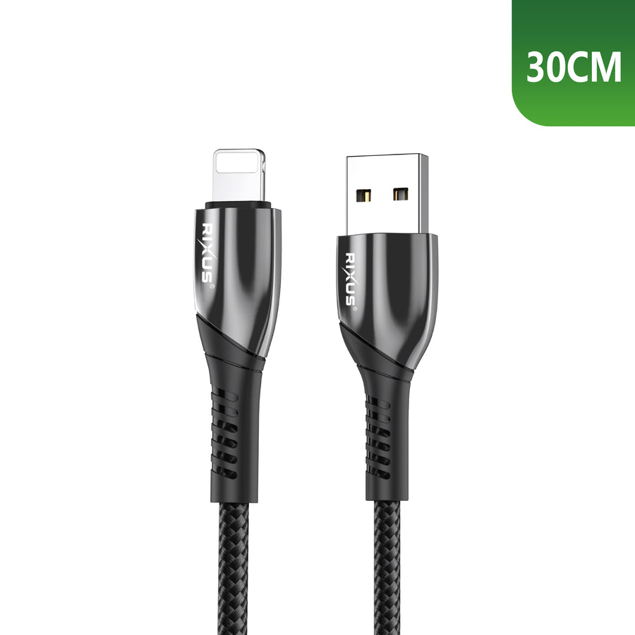 Rixus RXUC37AL charge câble USB-A To Lightning Connector Nylon 30cm noir