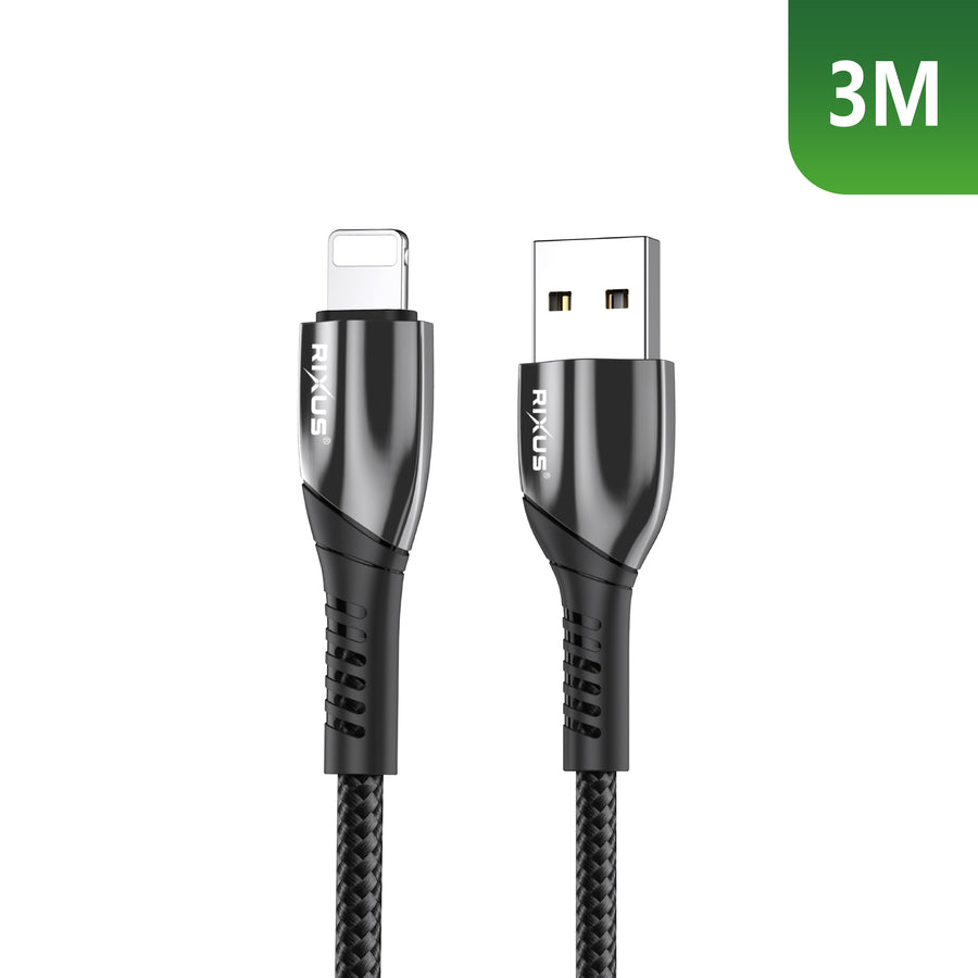 Rixus RXUC39AL charge câble USB-A To Lightning Connector Nylon 3m noir