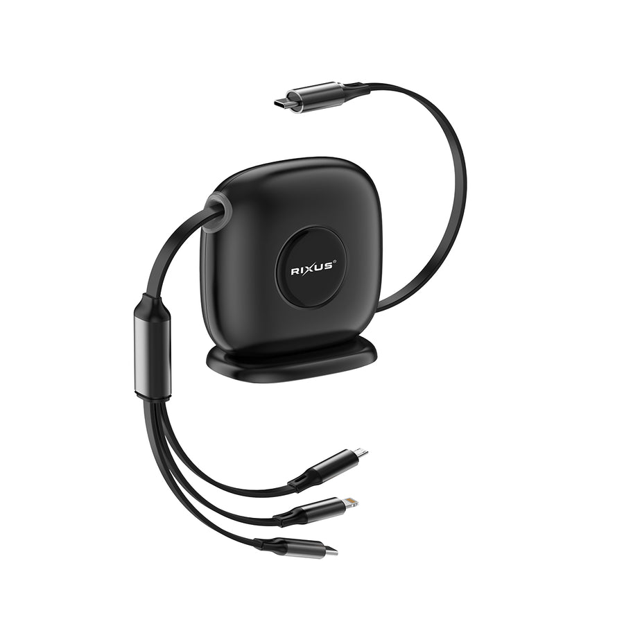 Rixus RXUC61 rétractable 3 in 1 câble bureautop USB-C Fast chargeur 1.7m 100W noir